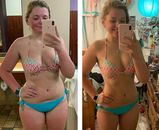 Courtney P. before and after — Lost 26 lbs in just 2 months
